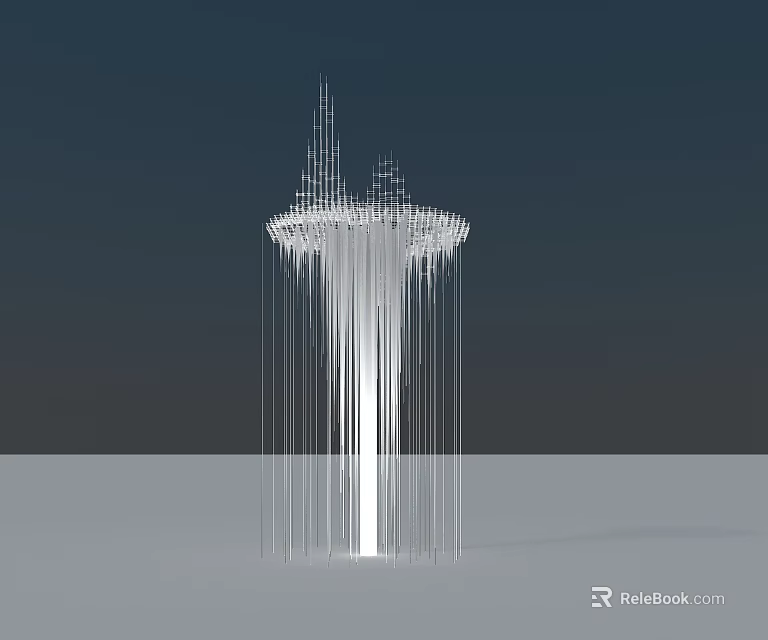 Modern White Garden Ornament With Hanging Lines And Decorative Flowing Structure 3d model 
