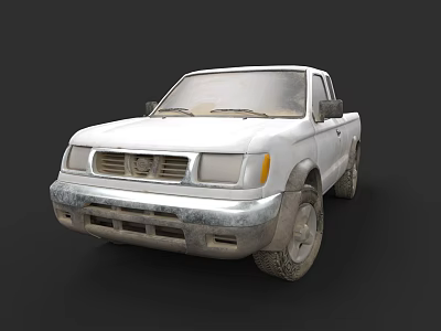 White Pickup Truck With Weathered Front Bumper And Worn Tires On Black Background 3d model