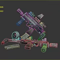 3D Rendered Futuristic Weapon Collection Featuring Modern Assault Rifles With Metallic Finish Scope And Magazine