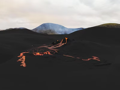 Microtopography of Volcanic Lava Flow on Black Terrain with Distant Mountains and Sky 3d model