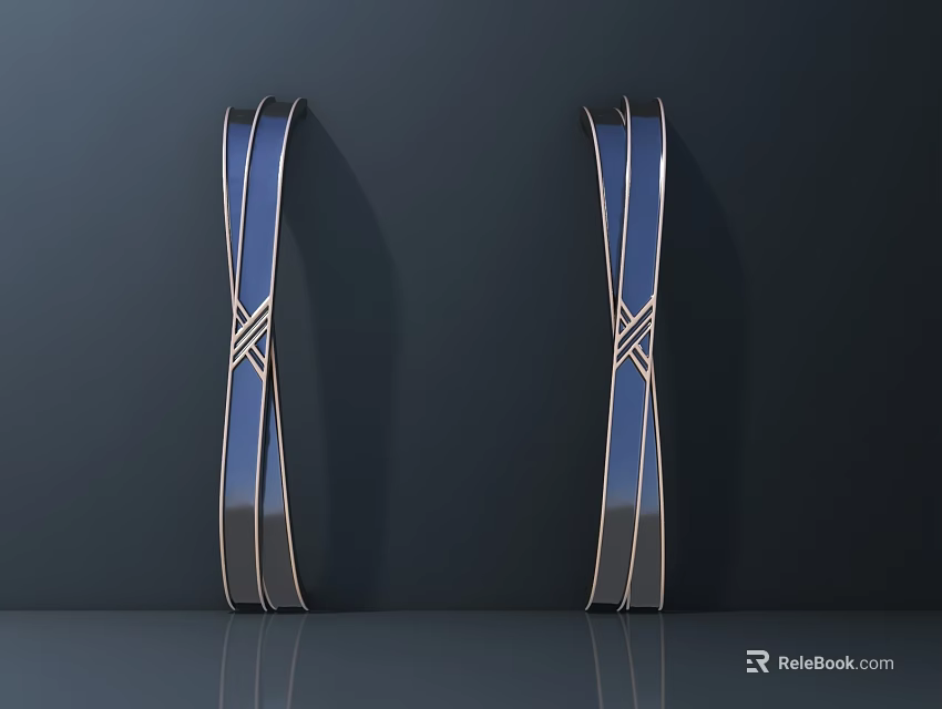 Stylish Blue And Gold Handles With Cross Decoration On Dark Background 3d model 