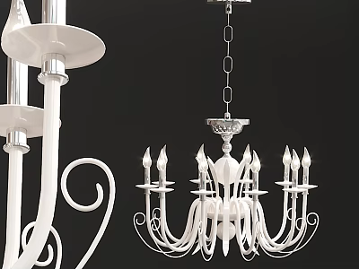 Elegant White Candle Style Chandelier With Chain Suspension And Decorative Curved Arms 3d model