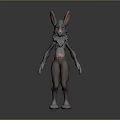 Anthropomorphic Character Creature with Rabbit Like Ears Gray Fur Brown Body and Red Glowing Chest