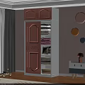 Pink Wardrobe with Double Doors Diamond Patterns White Top Cabinets Shelves and Round Wall Decor