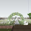 Outdoor Wedding Stage With Green Lawn White Chairs And Bride In Wedding Dress