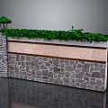 Textured Stone Wall With Lush Green Plants And Small Gazebo On Top