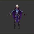 White Haired Female Character In Purple And Blue Armored Outfit With Cape
