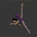 Woman Performing Ballet Dance With Purple Skirt Leaning Forward On Gray Background