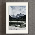 Scenic Mountain Lake Landscape Painting With Trees Cloudy Sky And Stones