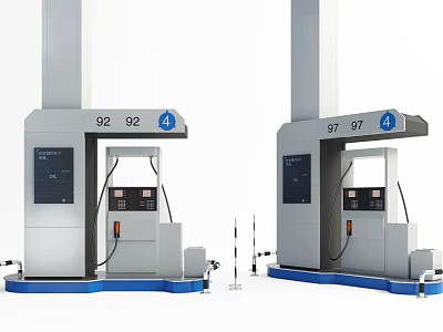 Public Facility Gas Station Fuel Dispensers Equipped with Digital Displays and Fuel Nozzles 3d model