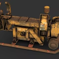 Old Yellow Rusty Industrial Machinery with Roller and Support Frame 3d model