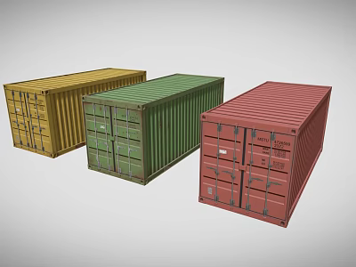 Industrial Cargo Containers Three Colored Yellow Green and Red Metal Units 3d model