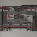 Industrial Black and Red Pipes in Complex Layout with Metal Components 3d model