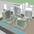 Modern High Rise Office Buildings Featuring Sleek Architectural Design Green Spaces And Urban Roads