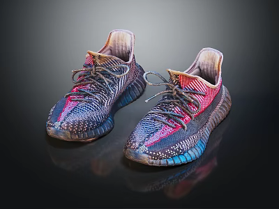 Modern Stylish Knit Sneakers with Red Laces and Blue Sole Texture Design 3d model