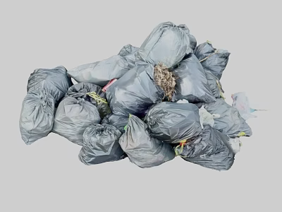 Pile of Black Garbage Bags With Waste Contents on Light Background 3d model