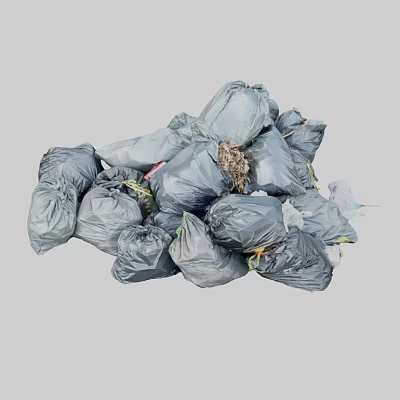 Pile of Black Garbage Bags With Waste Contents on Light Background 3d model