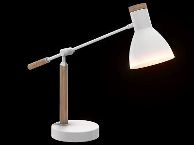 Modern Minimalist Desk Lamp with Wooden Handle Adjustable Arm White Shade and Warm Illumination 3d model
