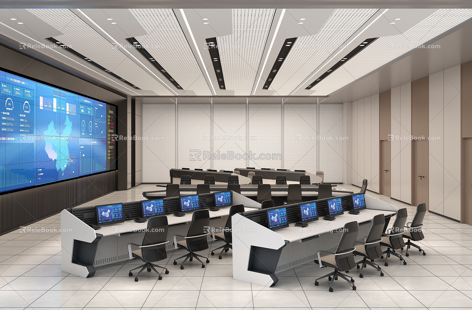 Video monitoring room of command and control center 3d model