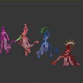 Fox Spirit Female Characters In Pink Traditional Costumes With Various Dance Poses And Flowing Ribbons