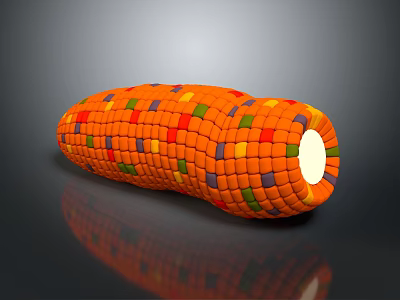 3D Rendered Colorful Corn Vegetable With Orange Green Block Pattern And Reflective Surface 3d model