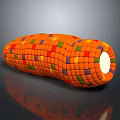 3D Rendered Colorful Corn Vegetable With Orange Green Block Pattern And Reflective Surface