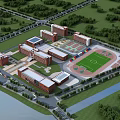 Modern School Campus With Spacious Buildings Sports Field And Lush Greenery