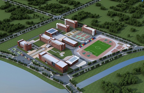 Modern School Aerial View 3d model