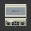 White Kitchen Appliance With Orange Gear Hexagonal Pattern And Control Panel Knobs Digital