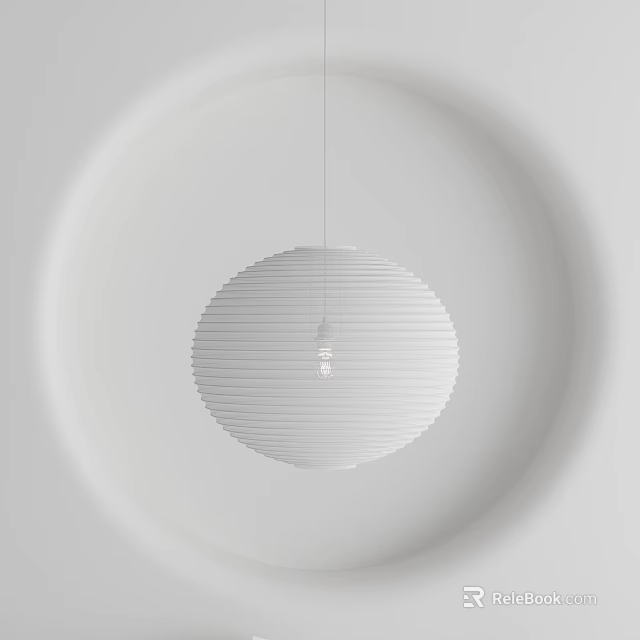 Modern Minimalist White Round Striped Pendant Light Hanging In Interior Space 3d model 