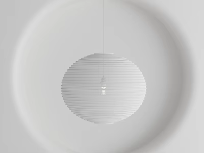 Modern Minimalist White Round Striped Pendant Light Hanging In Interior Space 3d model