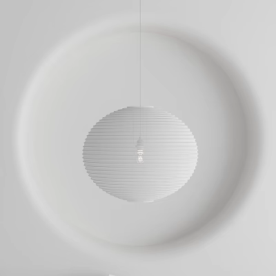 Modern Minimalist White Round Striped Pendant Light Hanging In Interior Space 3d model