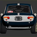 Vintage Blue Racing Car with White Stripes Number 16 and Gold Wheels
