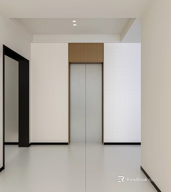 Modern Minimalist Interior With Sleek Elevator Door Wooden Accent And White Walls 3d model 