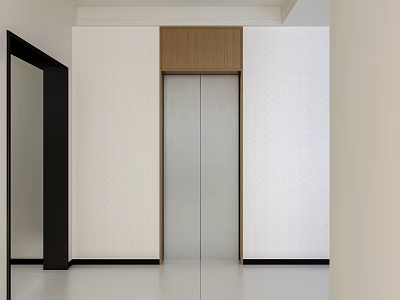 Modern Minimalist Interior With Sleek Elevator Door Wooden Accent And White Walls 3d model