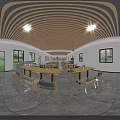 Commercial Kitchen With Stainless Steel Refrigerators Worktables Sinks White Tiled Walls And Metal Shelving Racks