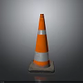 High Visibility Orange Traffic Cone With Silver Reflective Stripes And Black Base 3d model