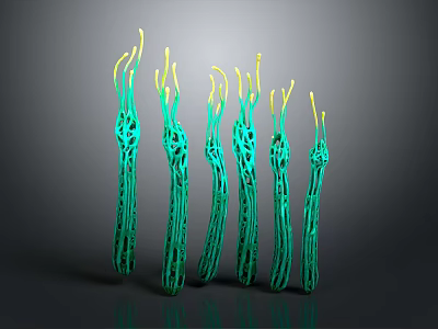 Artistic Green Plants with Hollow Stem Design and Yellow Decorative Tips 3d model