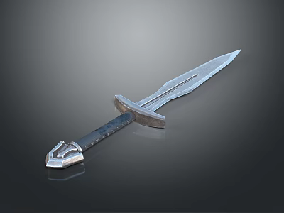 Classic Metal Sword with Sharp Blade and Intricate Hilt Design on Dark Background 3d model