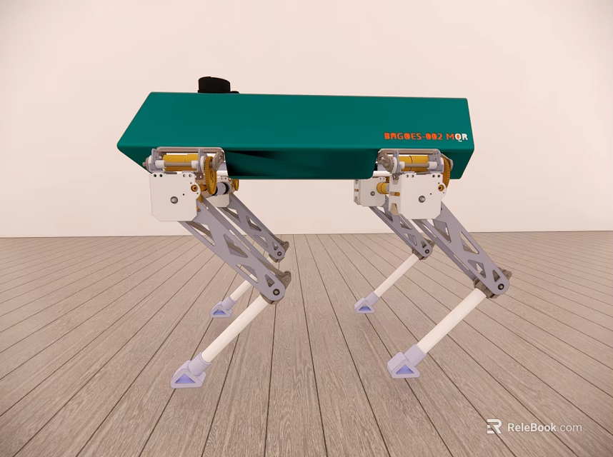 Green Electric Toy with Metal Structure Mechanical Legs White Supports and Blue Foot Pads 3d model 