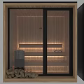 Elegant Modern Shower Sauna Interior Design With Wooden Benches Stone Accents And Warm Lighting