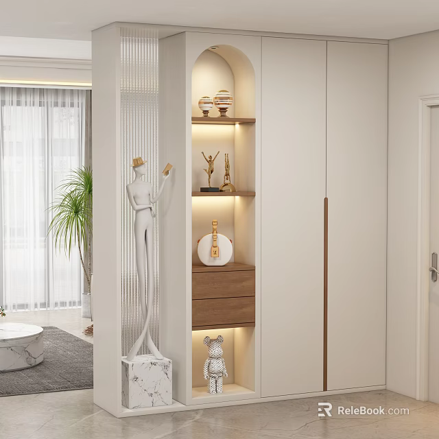 Modern Entryway Cabinet And Side Cabinet With LED Lighting And Decorative Shelves 3d model 