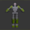 3D Robot Character Model With Silver Body Green Limbs And Mechanical Joint Components 3d model