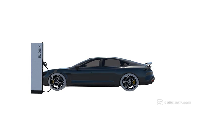 Black Electric Sports Coupe Charging at XIONGM Station with Modern Sleek Design 3d model 