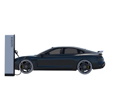 Black Electric Sports Coupe Charging at XIONGM Station with Modern Sleek Design 3d model