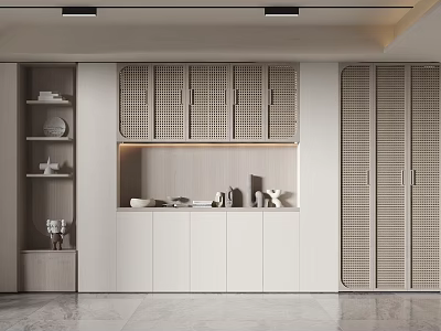 Elegant Modern Wine Cabinet Interior with Grid Pattern Doors and Storage Space Design Elements 3d model