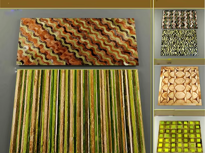 Collection of Square Rugs with Various Patterns Including Wave Stripes and Geometric Designs 3d model