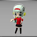 Low Poly Cartoon Character With Light Green Hair Red Headband Yellow Headphones And Pointing Gesture
