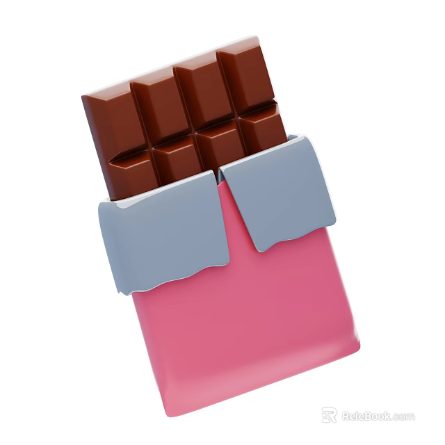 Delicious Chocolate With Pink Wrapper Opened Revealing Smooth Square Pieces 3d model 