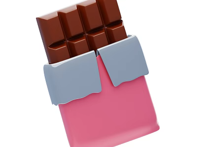 Delicious Chocolate With Pink Wrapper Opened Revealing Smooth Square Pieces 3d model